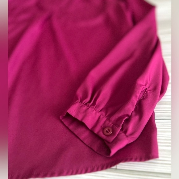 WILLI SMITH Women's V-Neck Fuchsia Long Sleeve Career Blouse Medium Relaxed Fit - Picture 3 of 12